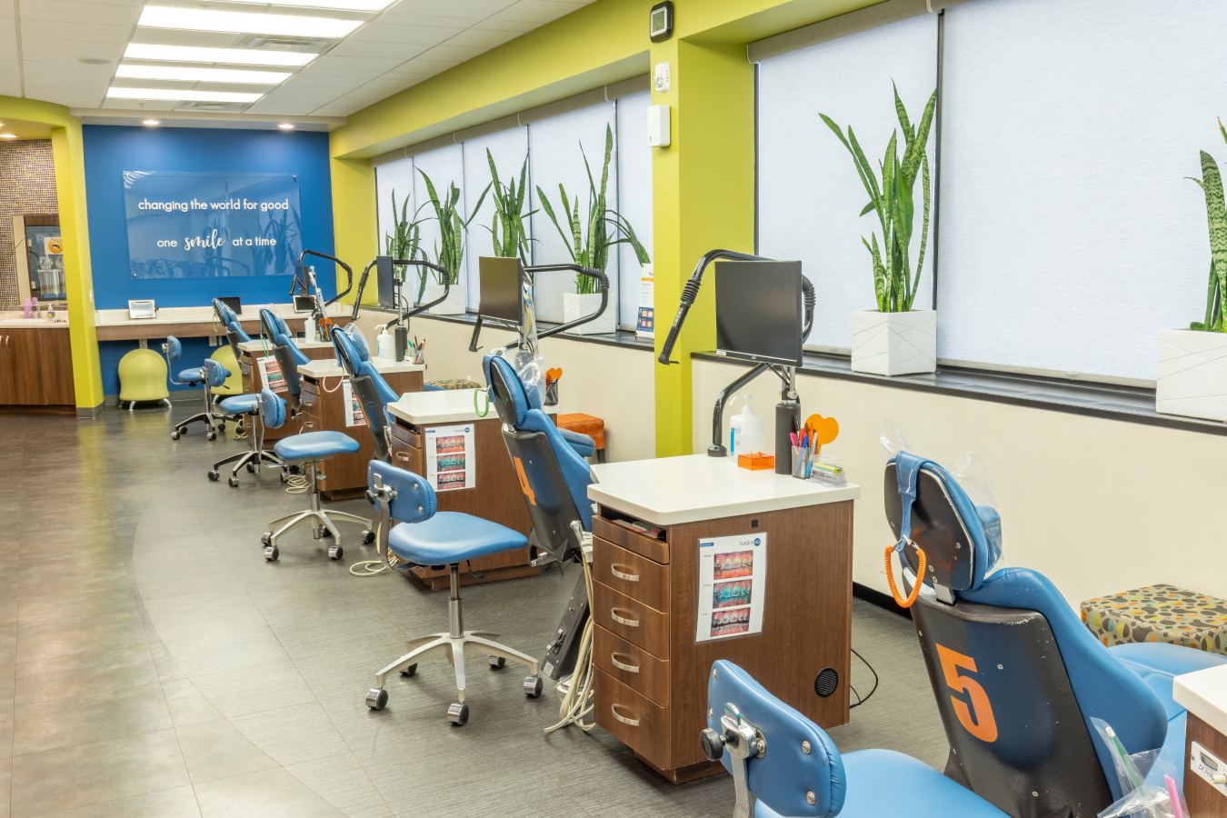 A row of exam chairs